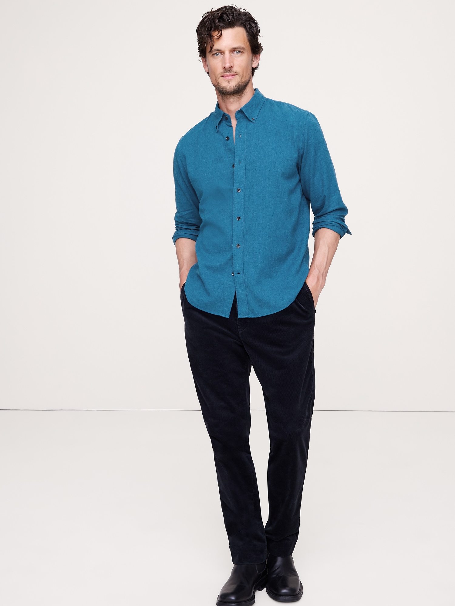 Standard-Fit Flannel Shirt - Teal