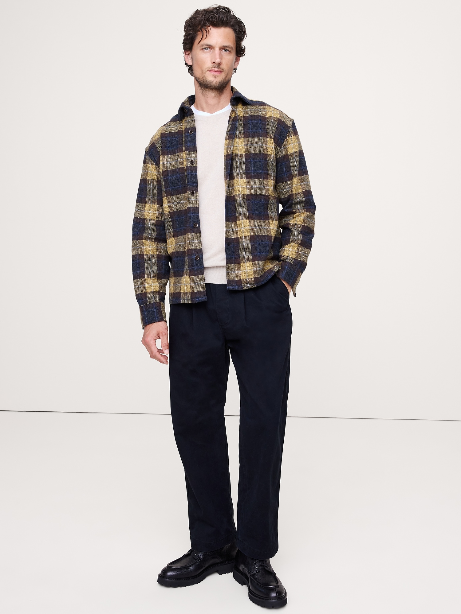 Relaxed-Fit Flannel Overshirt - Yellow Plaid
