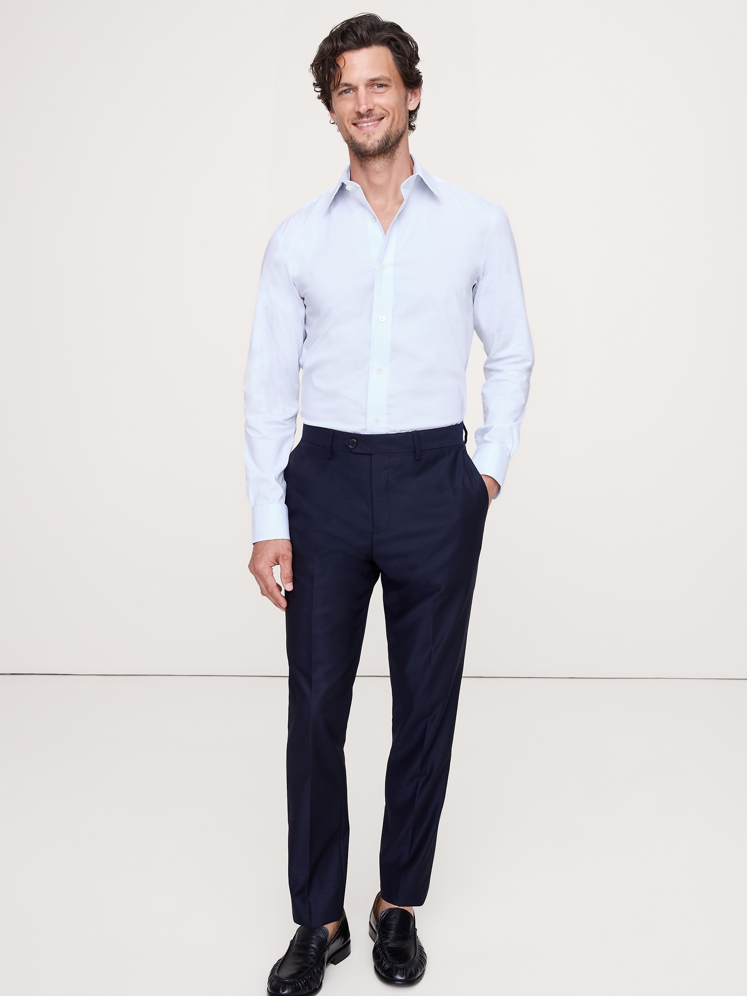 Slim-Fit Wrinkle-Resistant Dress Shirt - Bright White Stripe