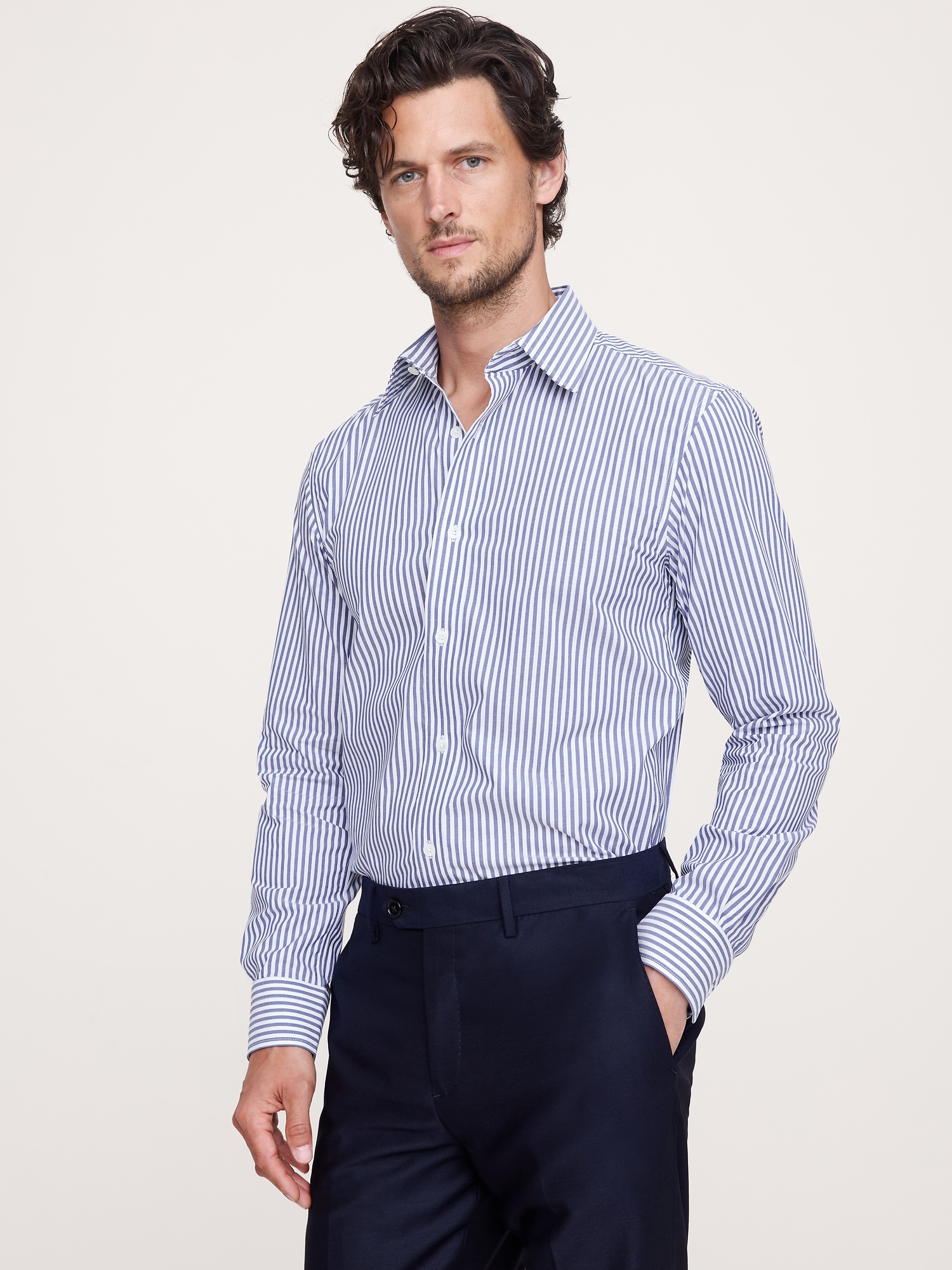 Slim-Fit Wrinkle-Resistant Dress Shirt - Blue Stripe