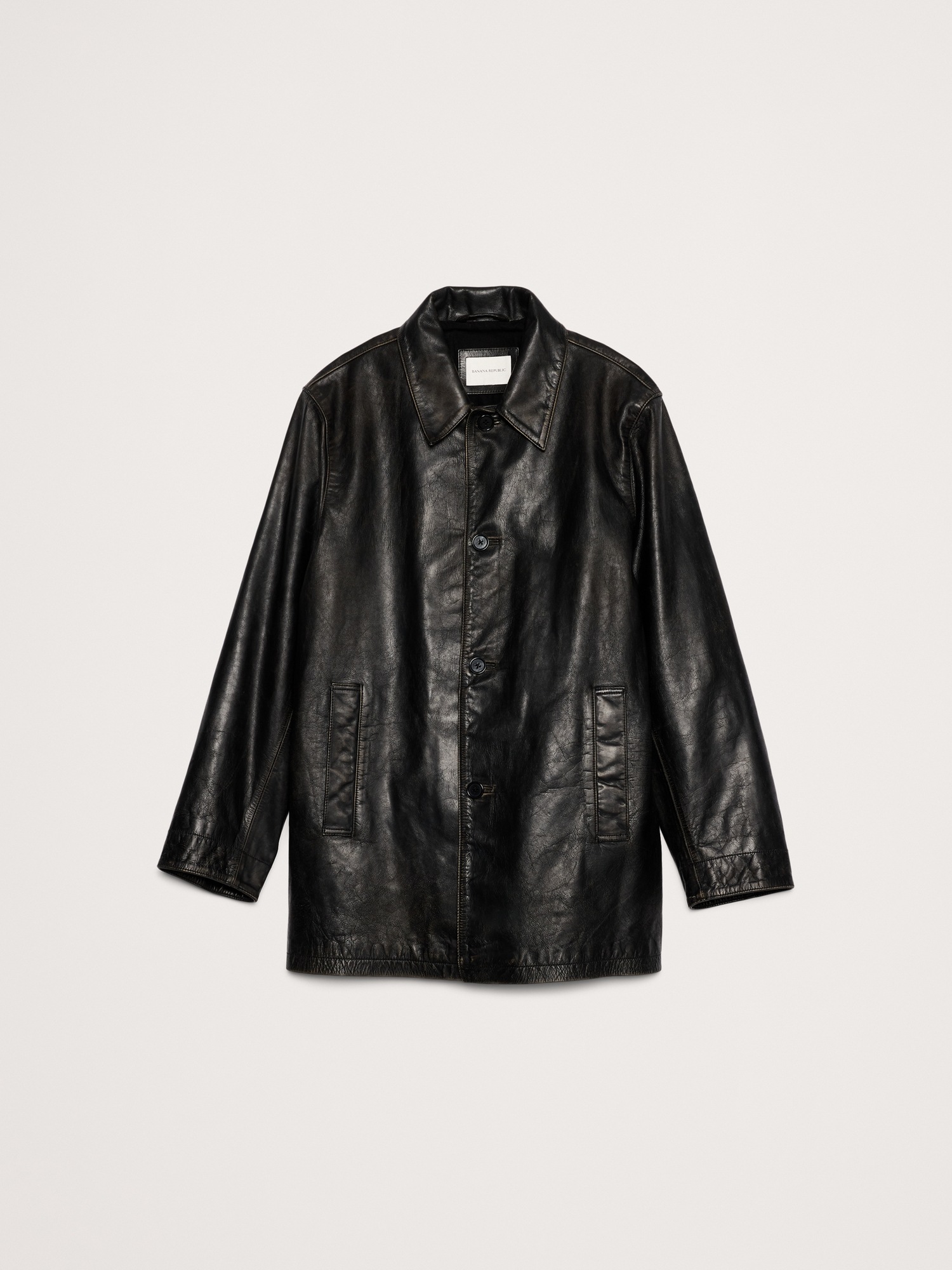 Мужские куртки Banana Republic Relaxed Leather Carcoat, цвет: Чёрный — фото 4