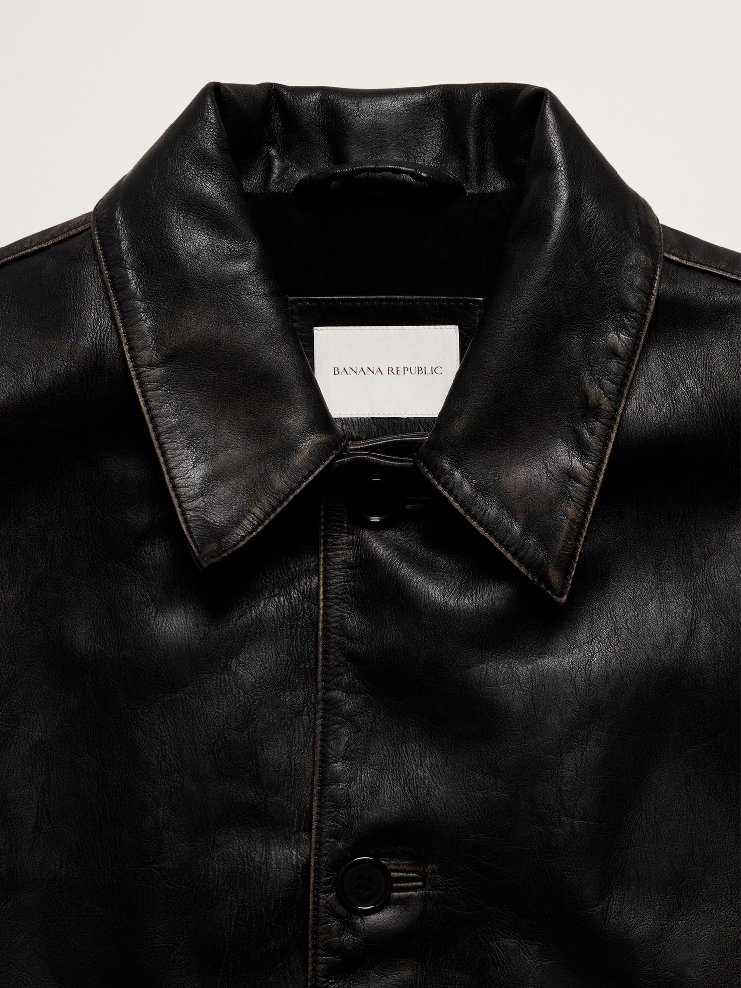 Мужские куртки Banana Republic Relaxed Leather Carcoat, цвет: Чёрный — фото 6