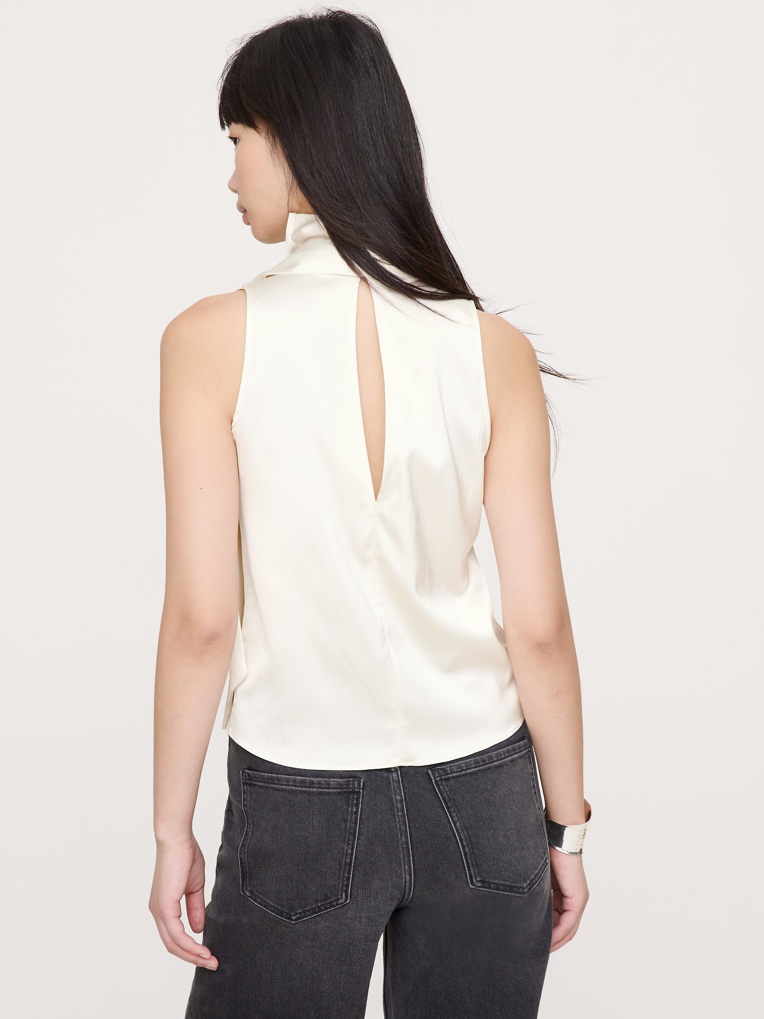 Image number 3 showing, Stretch-Satin Tie-Neck Top