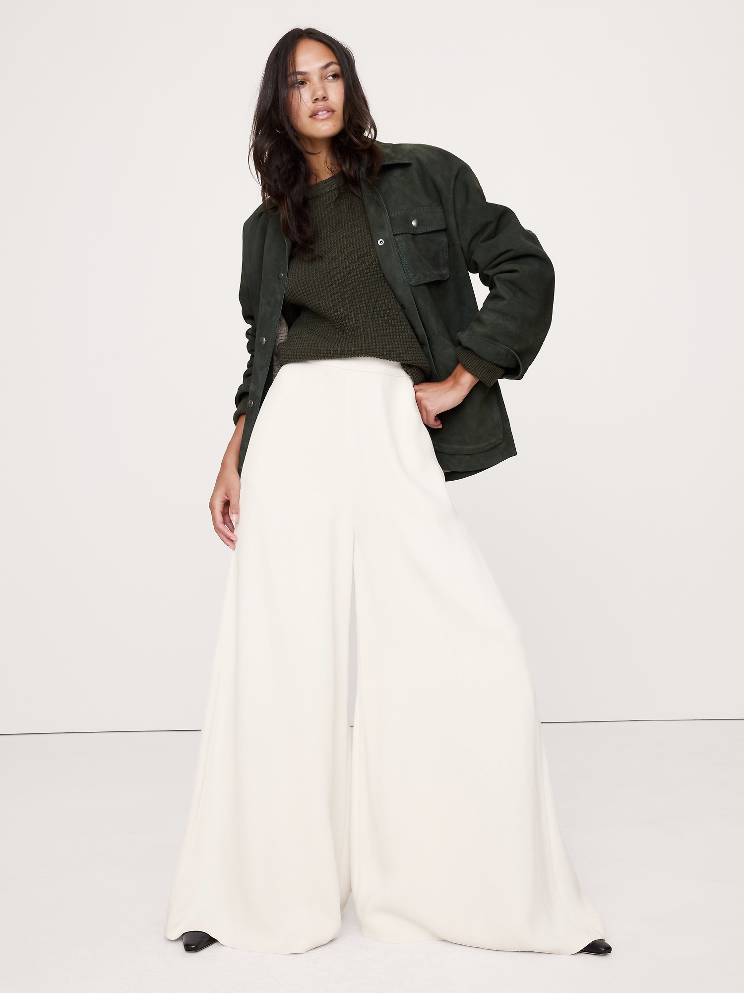 Image number 1 showing, High-Rise Wide-Leg Crepe Palazzo Pant