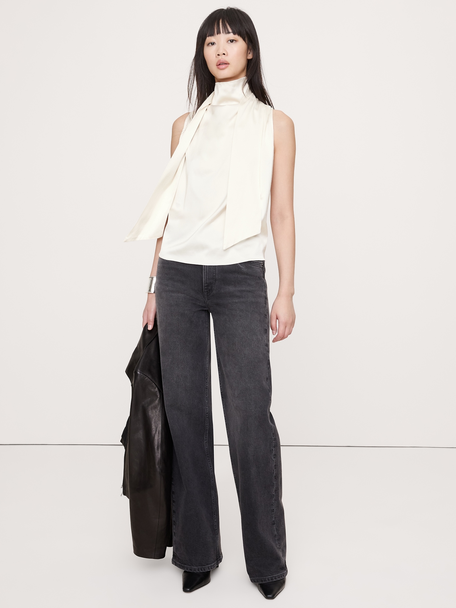 Image number 4 showing, Stretch-Satin Tie-Neck Top