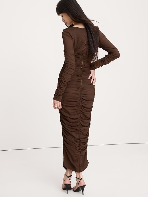 Stretch-Crepe Ruched Midi Dress