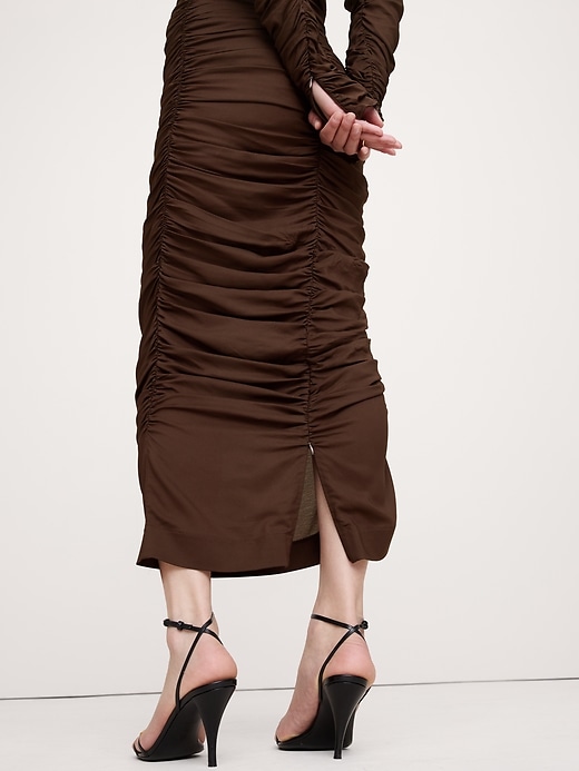 Stretch-Crepe Ruched Midi Dress