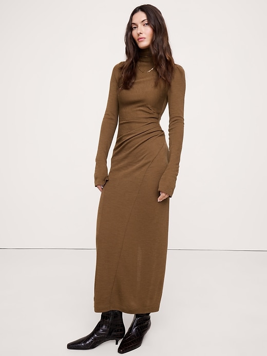 Wool-Blend Jersey Ruched Maxi Dress Banana Republic