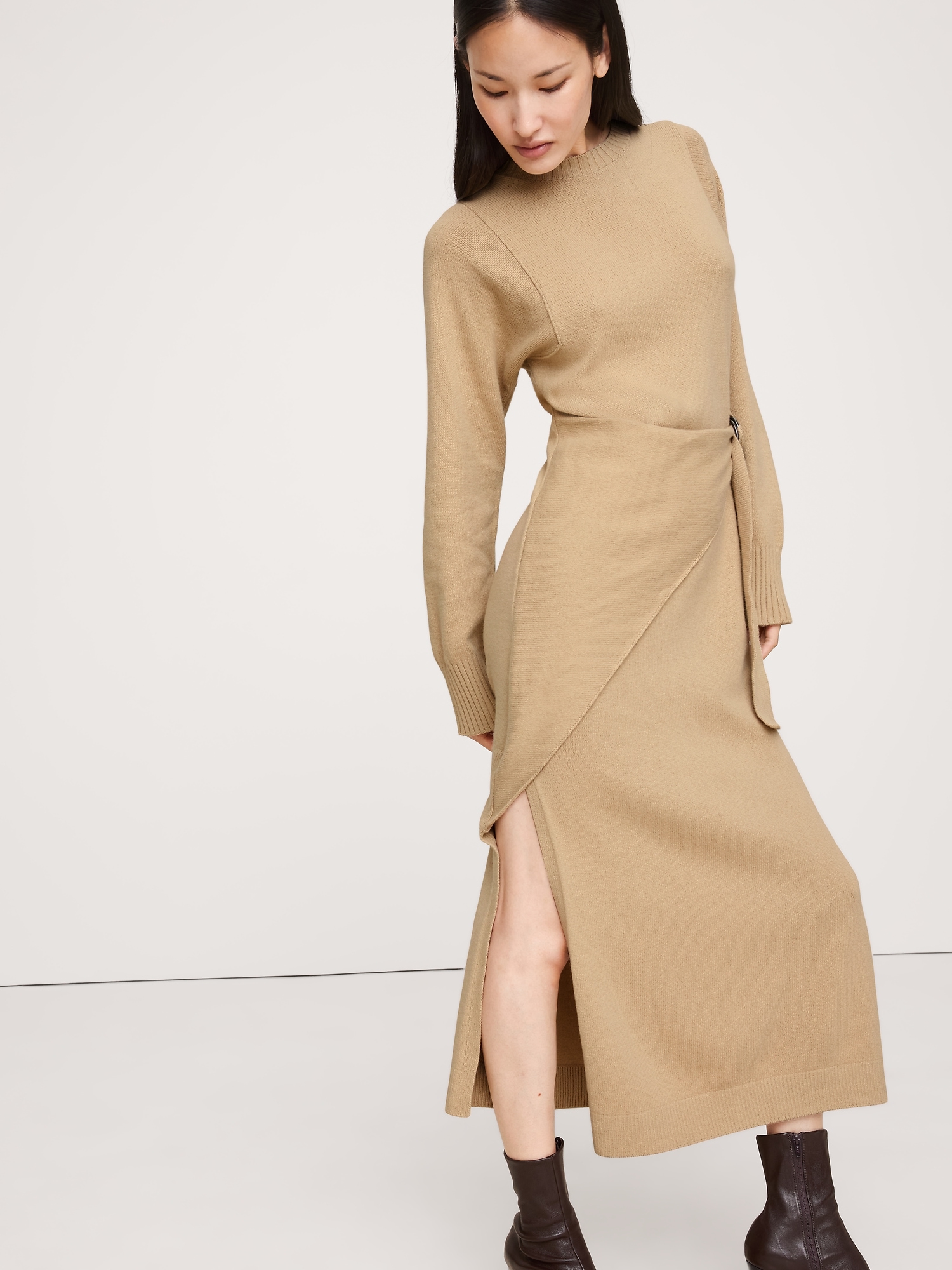 Image number 4 showing, Merino-Cotton Wrap Sweater Dress