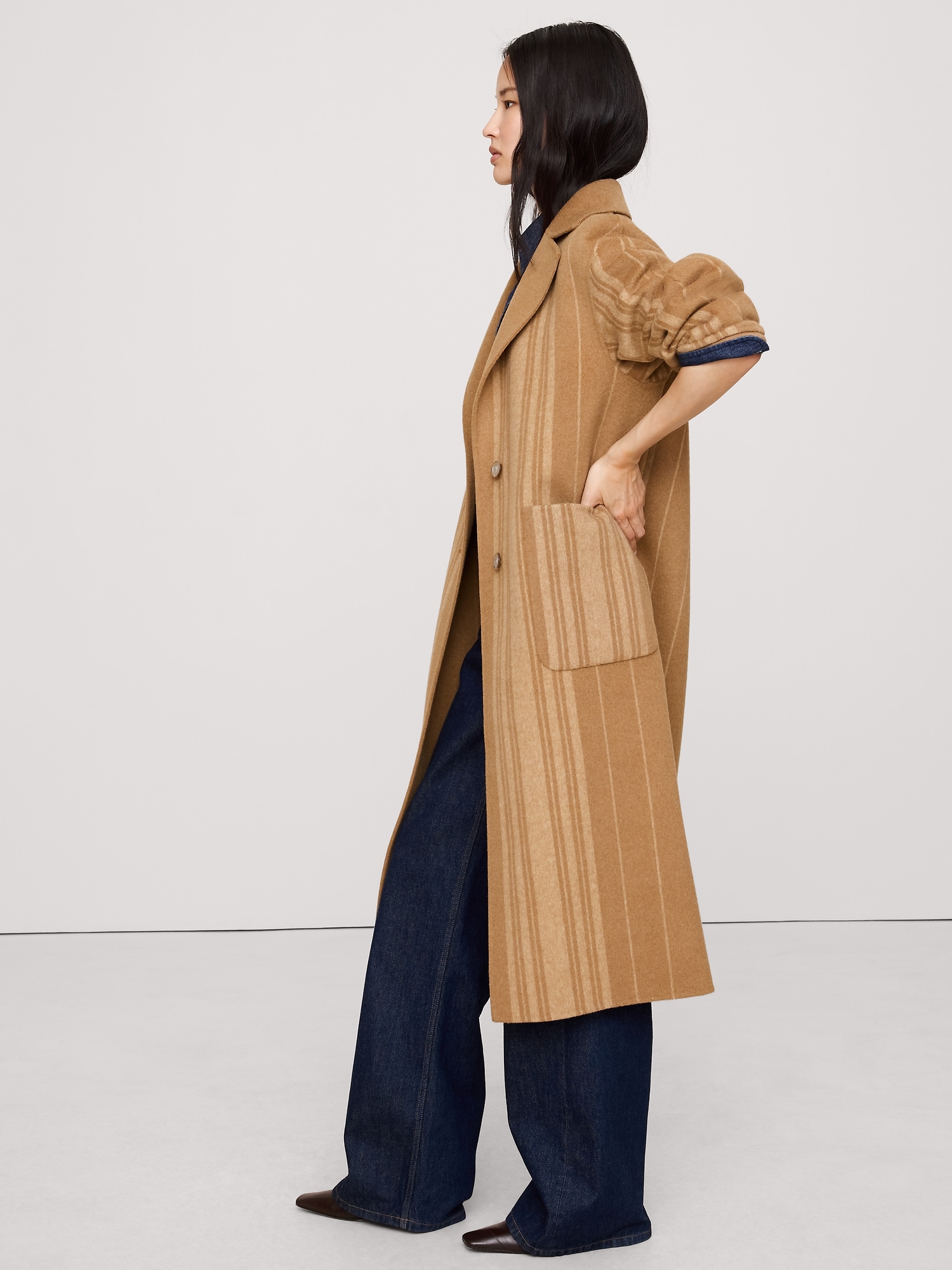 Reversible Double-Faced Top Coat - Neutral Stripe