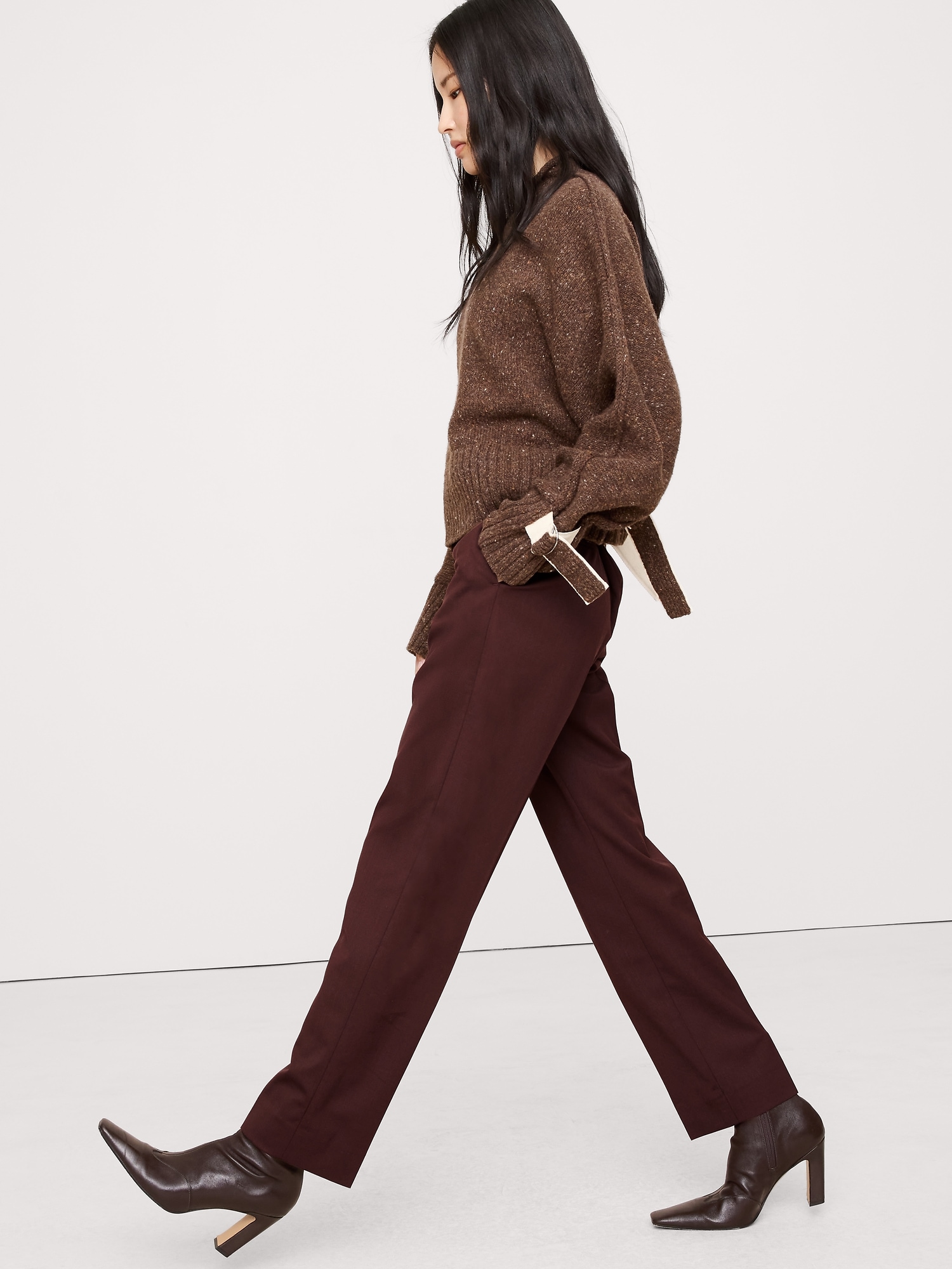 High-Rise Slim Italian Wool Ankle Pant - Espresso Brown