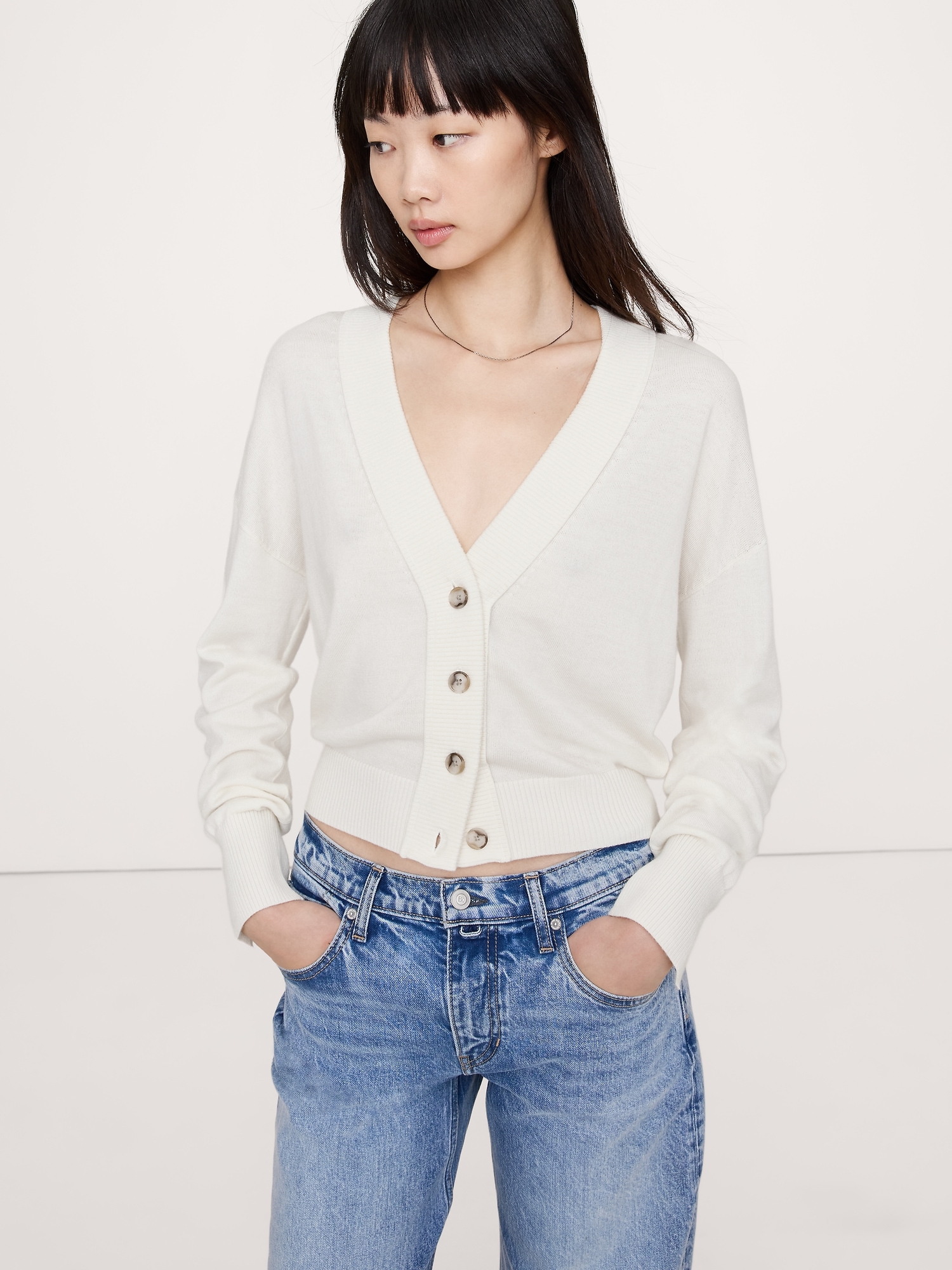 Oversized Merino Cardigan Sweater - White