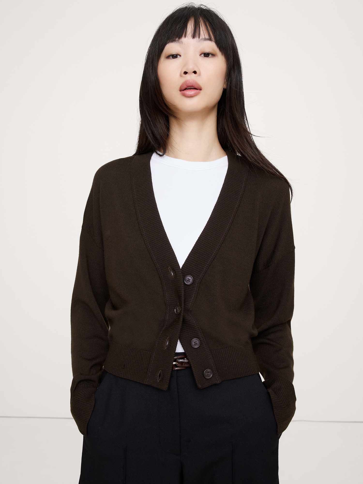 Oversized Merino Cardigan Sweater - Ganache Brown