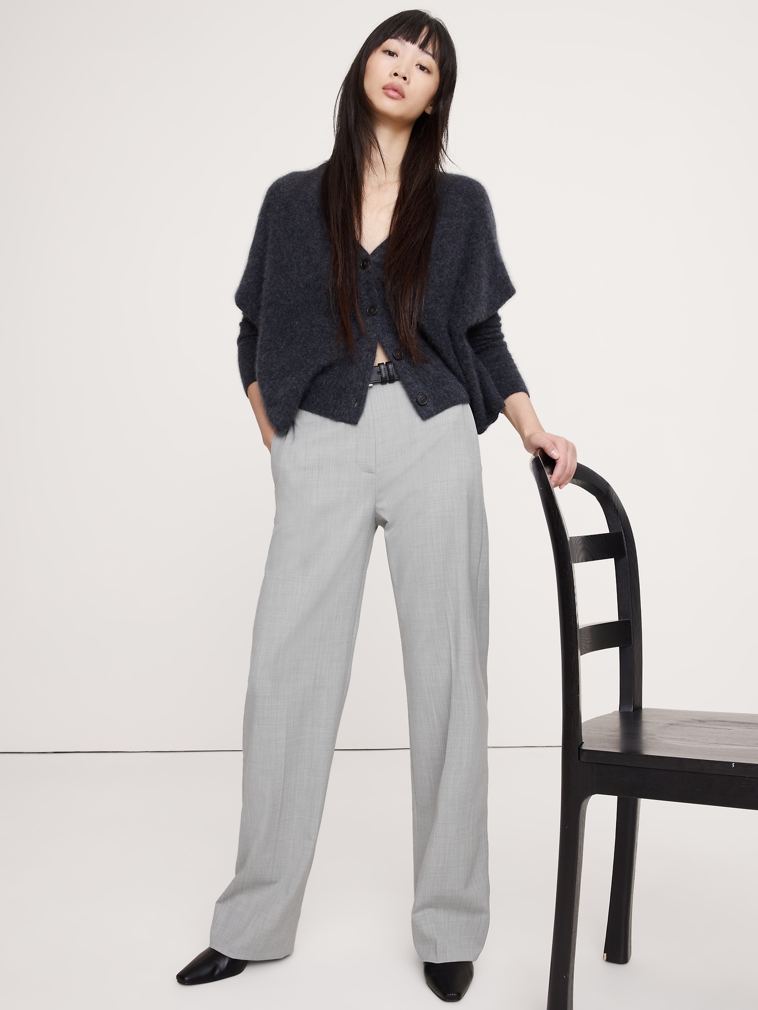 High-Rise Modern Straight Italian Wool Pant - Light Gray