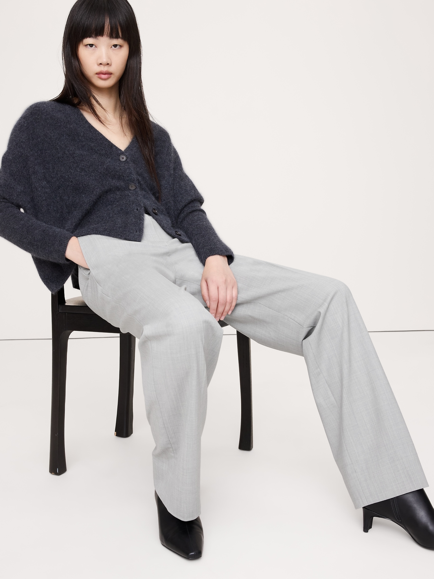 Image number 4 showing, High-Rise Modern Straight Italian Wool Pant