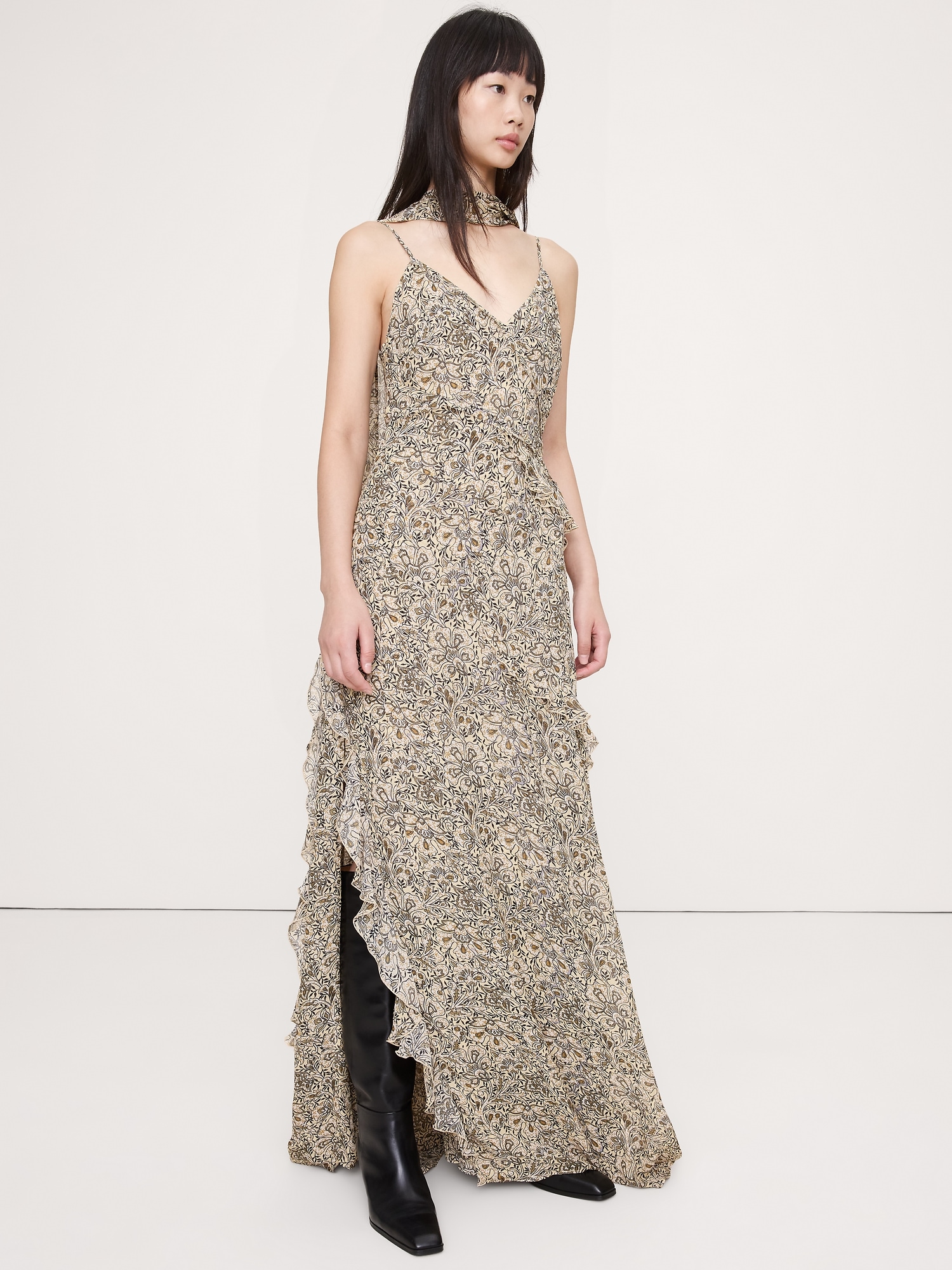 Image number 4 showing, Georgette Ruffle Maxi Dress with Scarf