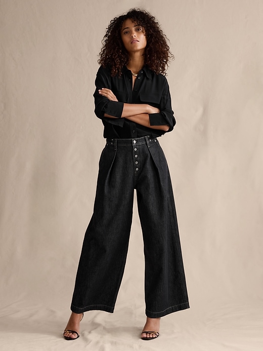 Mid-Rise Loose Pleated Ankle Jean