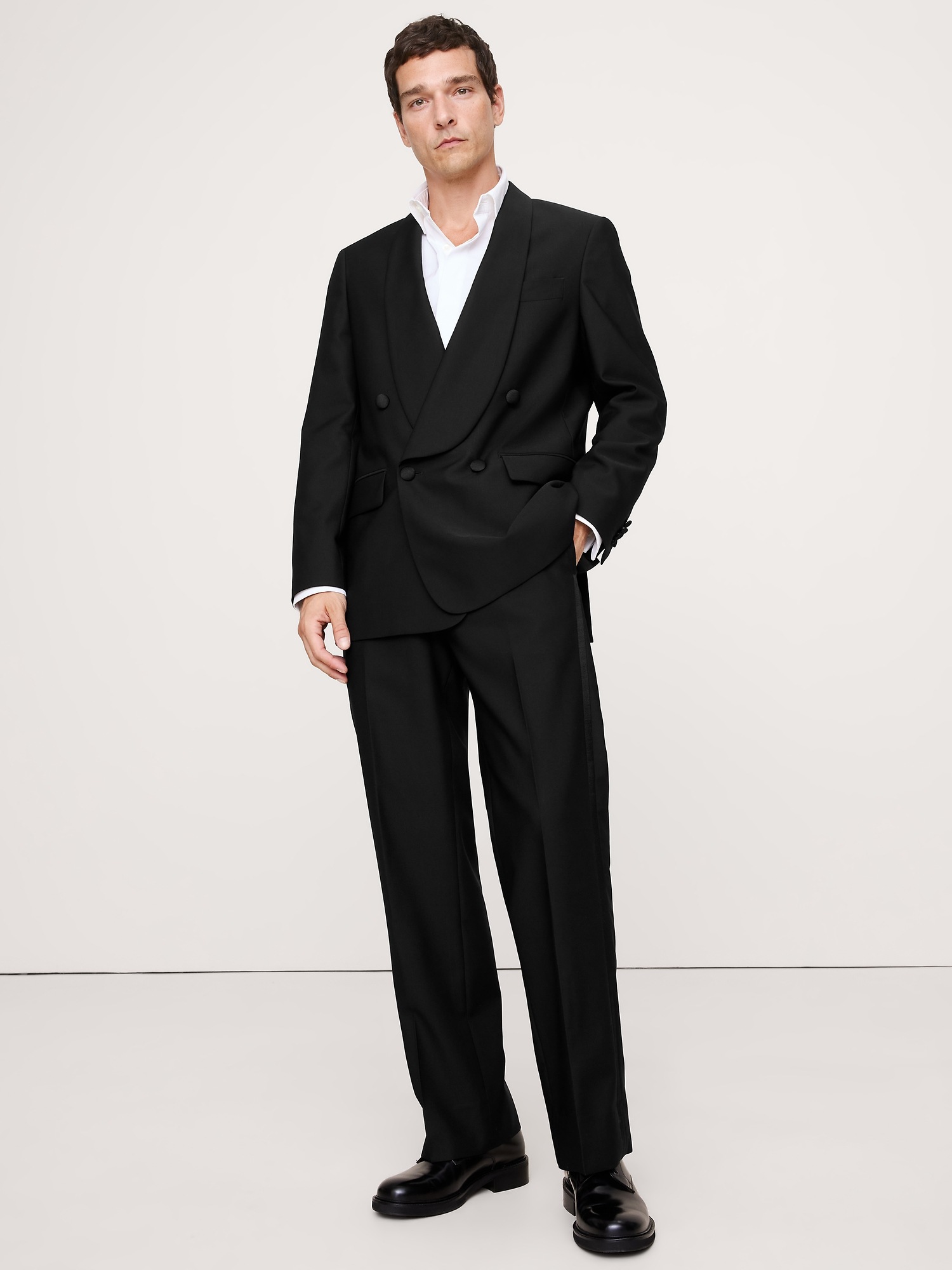 Мужские брюки Banana Republic Straight Italian Barathea Tuxedo Pant, цвет: Чёрный — фото 3