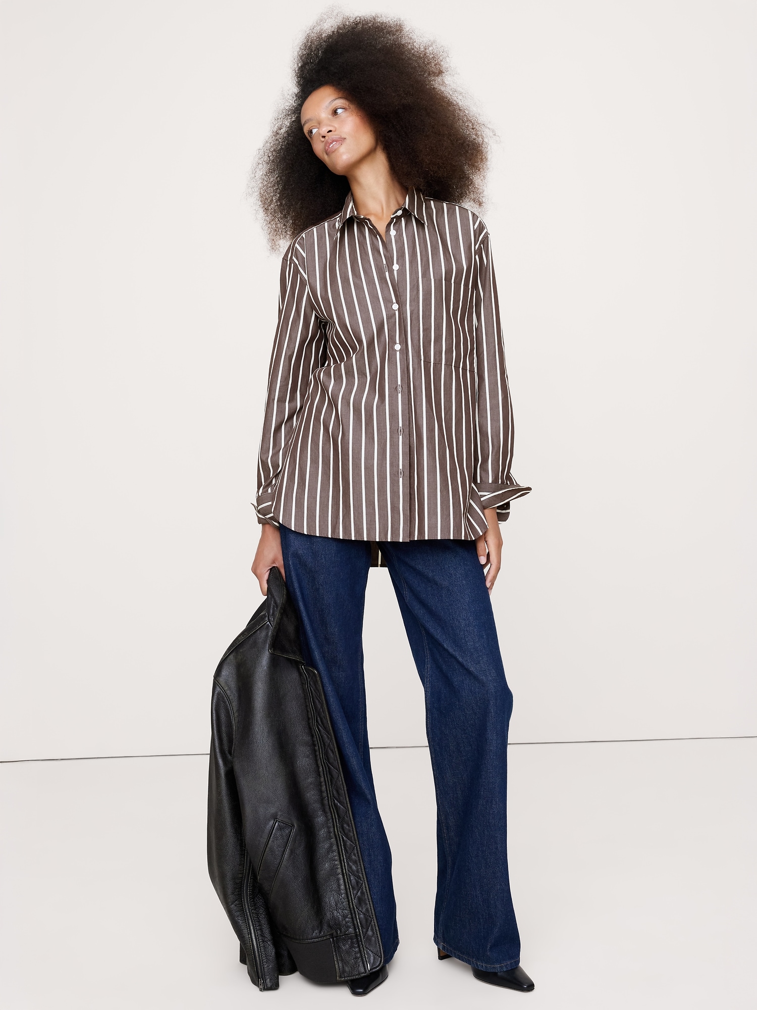 The Oversized Shirt - Brown Stripe