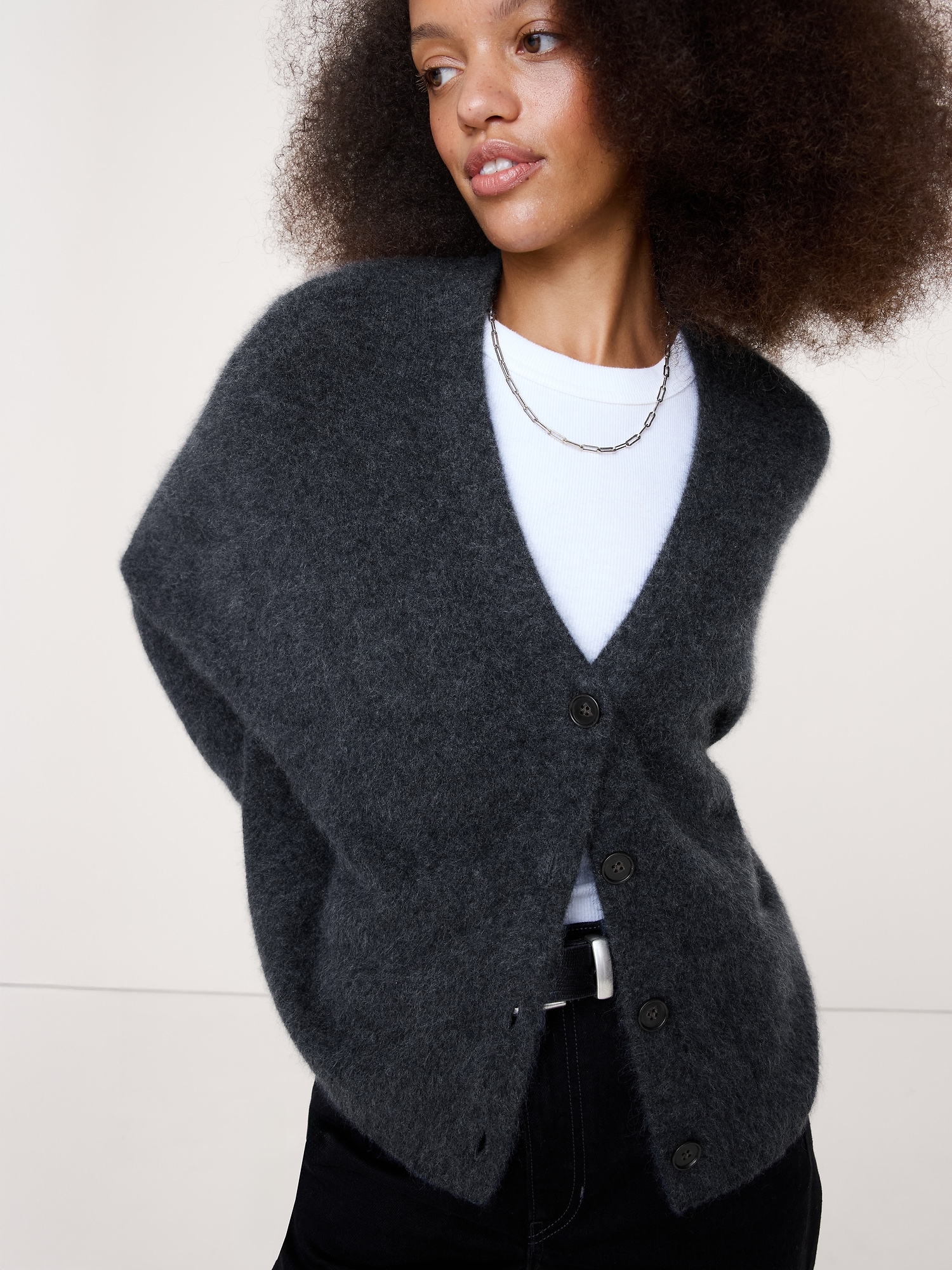 Image number 4 showing, Oversized Lightweight Brushed Cashmere Cardigan