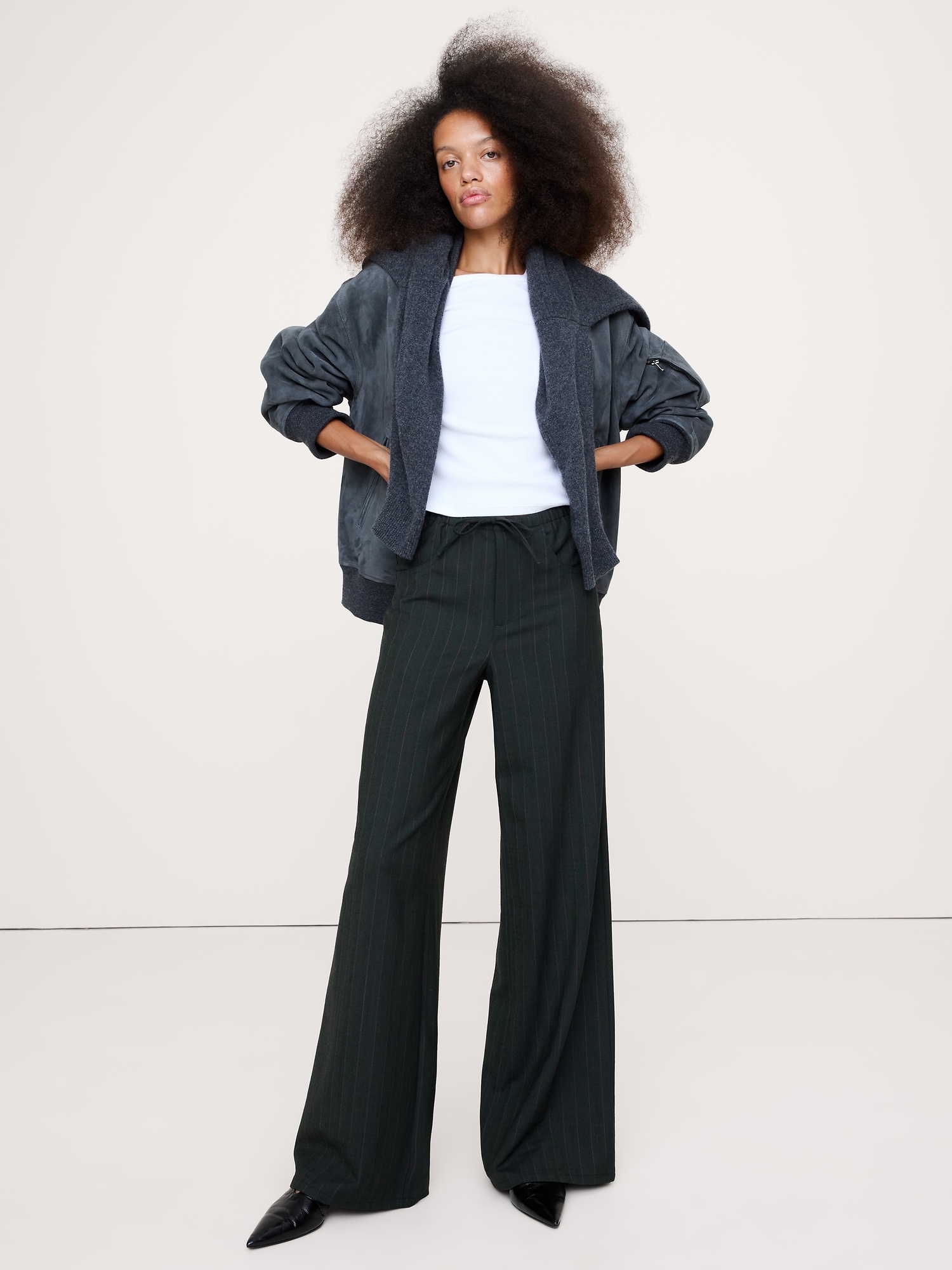 Image number 1 showing, Mid-Rise Wide-Leg Wool-Blend Pull-On Pant