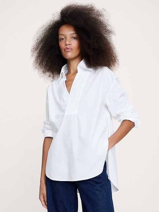 Cotton Poplin Belted Tunic Shirt
