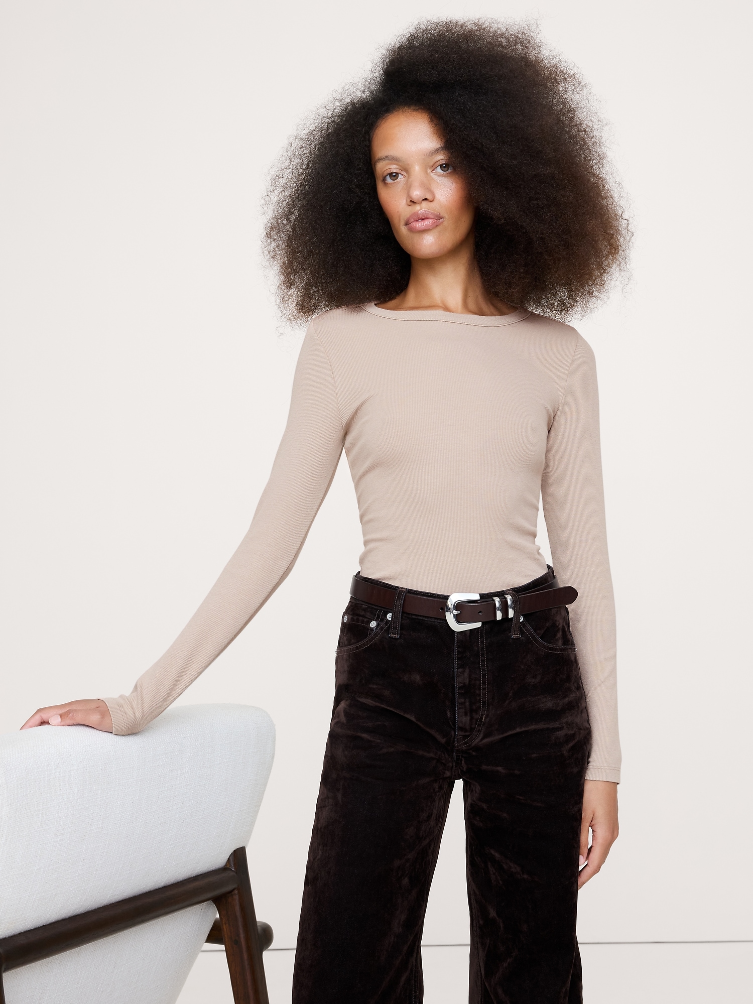 Ribbed Crew-Neck T-Shirt - River Bank Beige