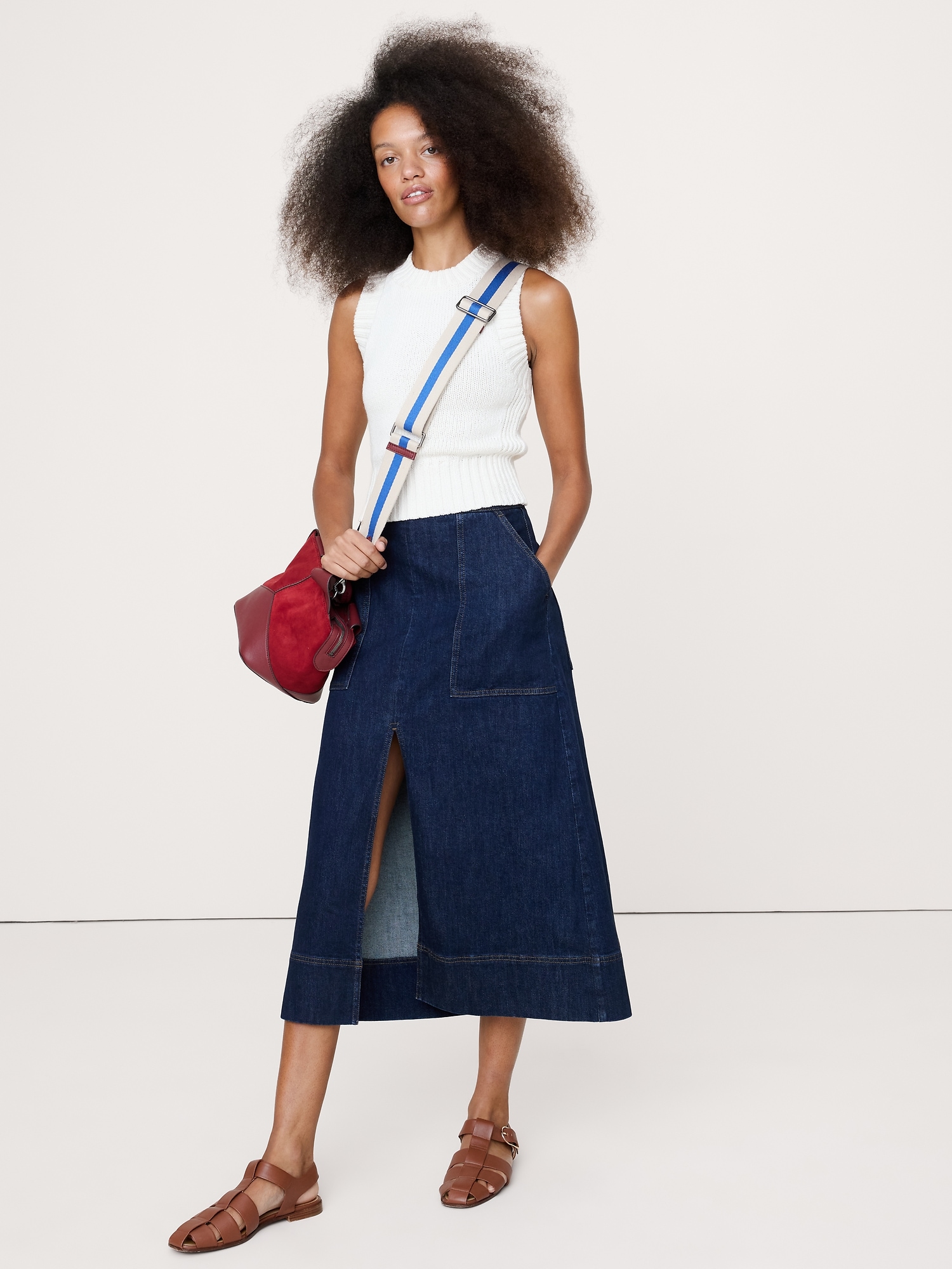 Image number 1 showing, Denim Midi Skirt