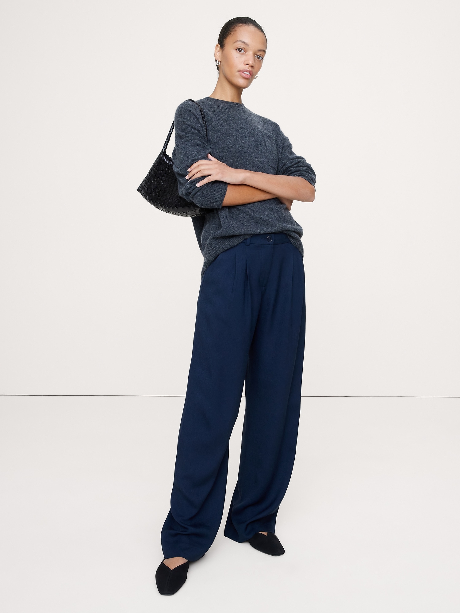 Image number 1 showing, Soho Mid-Rise Pleated Wide-Leg Drapey Twill Pant
