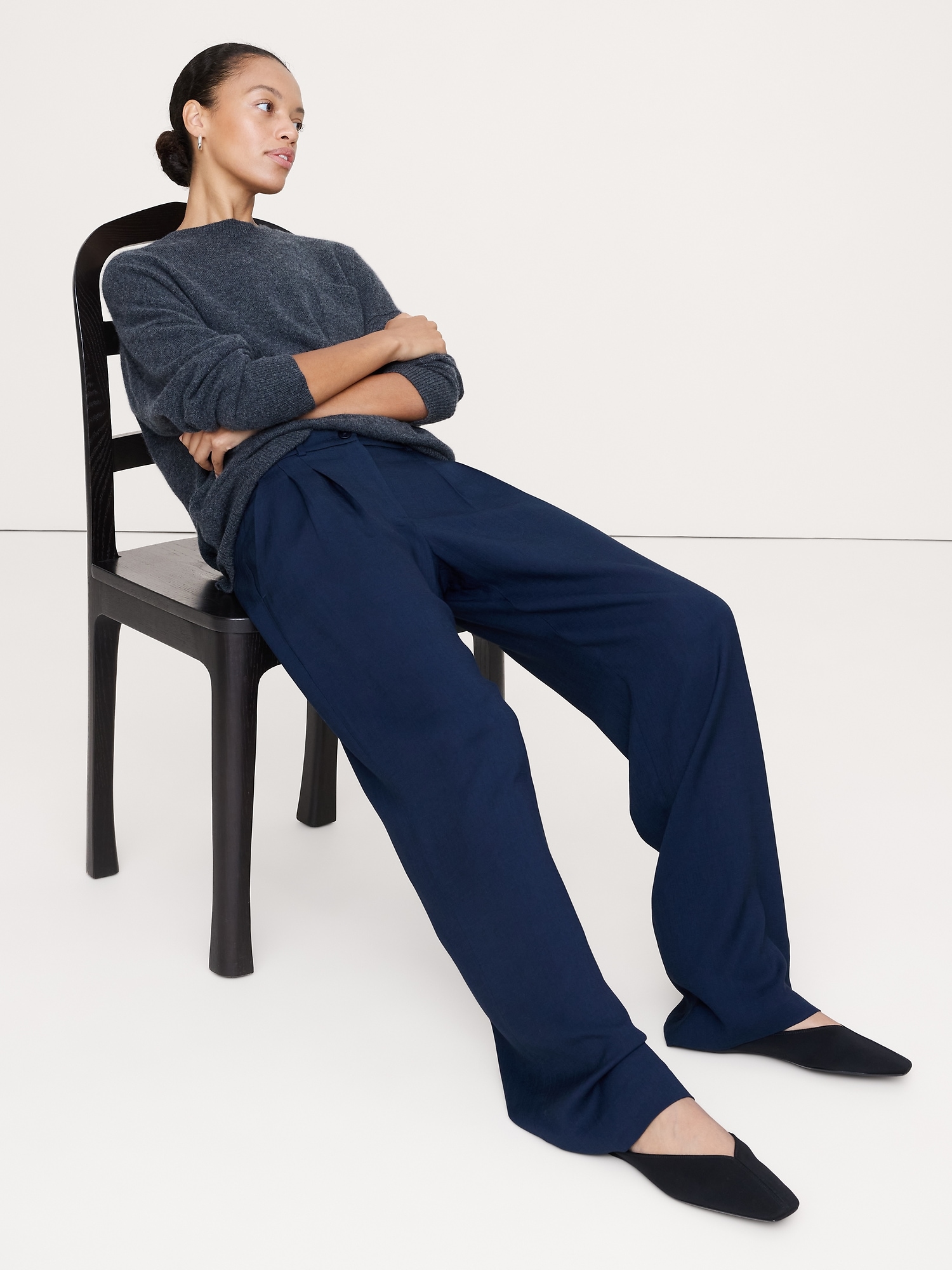 Image number 6 showing, Soho Mid-Rise Pleated Wide-Leg Drapey Twill Pant