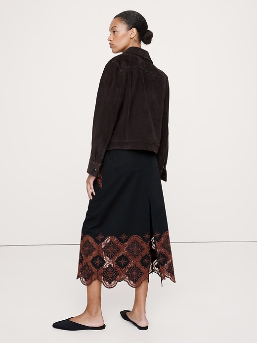 Embroidered Corduroy Midi Skirt