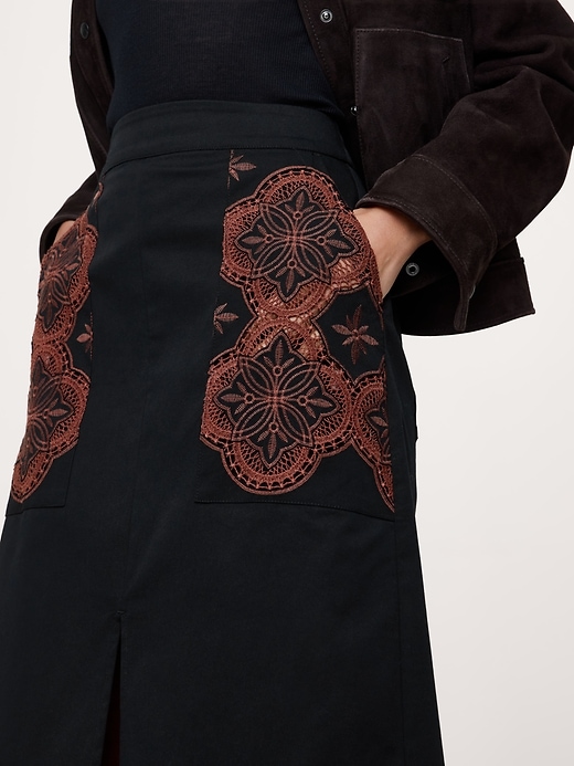 Embroidered Corduroy Midi Skirt