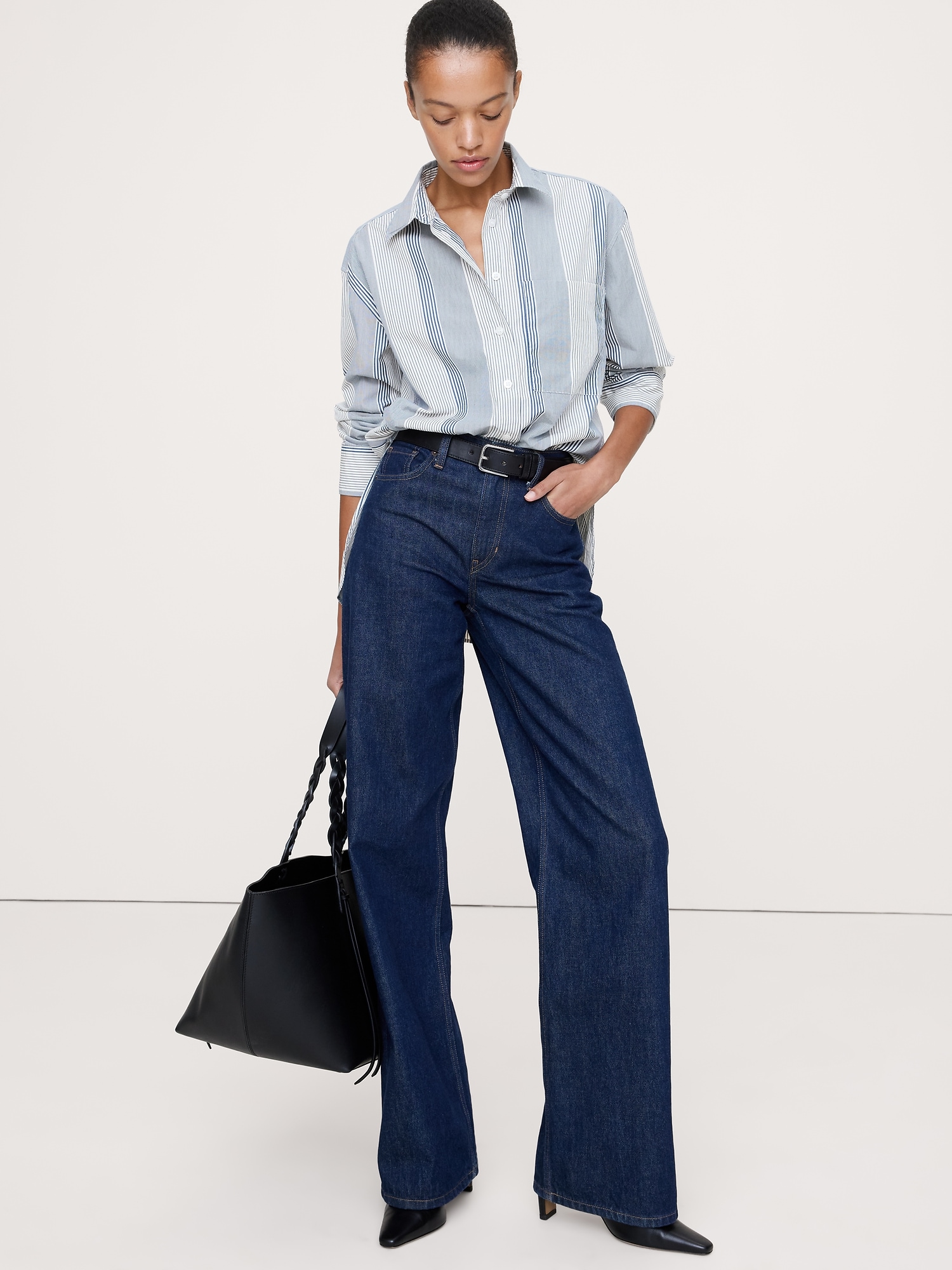 The Oversized Shirt - Blue Mini Stripe