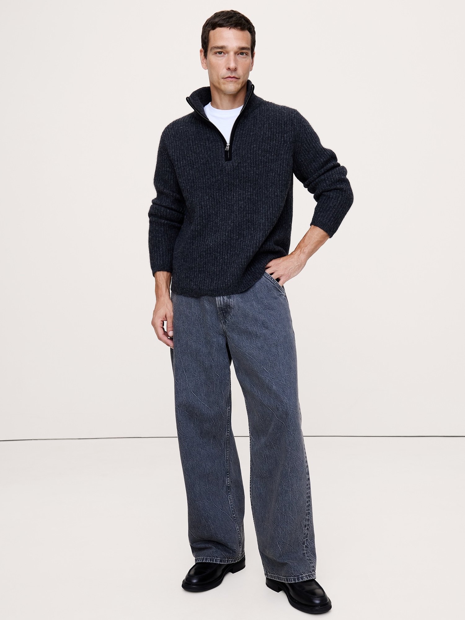 Image number 1 showing, Alpaca-Wool Blend Half-Zip Sweater