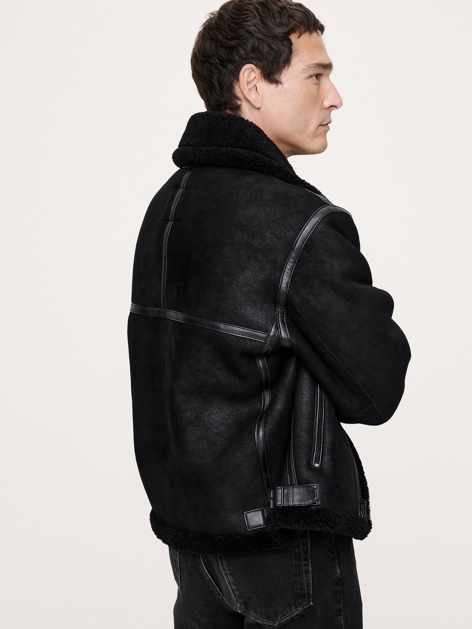 Мужская куртка Banana Republic Shearling Aviator, цвет: Чёрный — фото 2