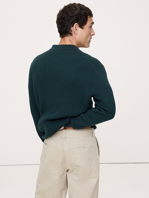 Merino Waffle-Knit Sweater Polo