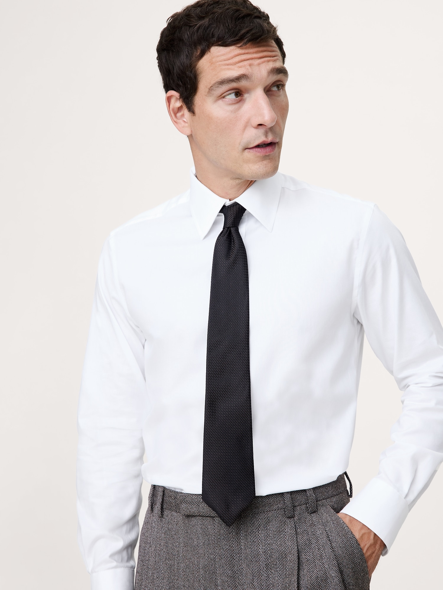 Slim-Fit Wrinkle-Resistant Dress Shirt - White Texture