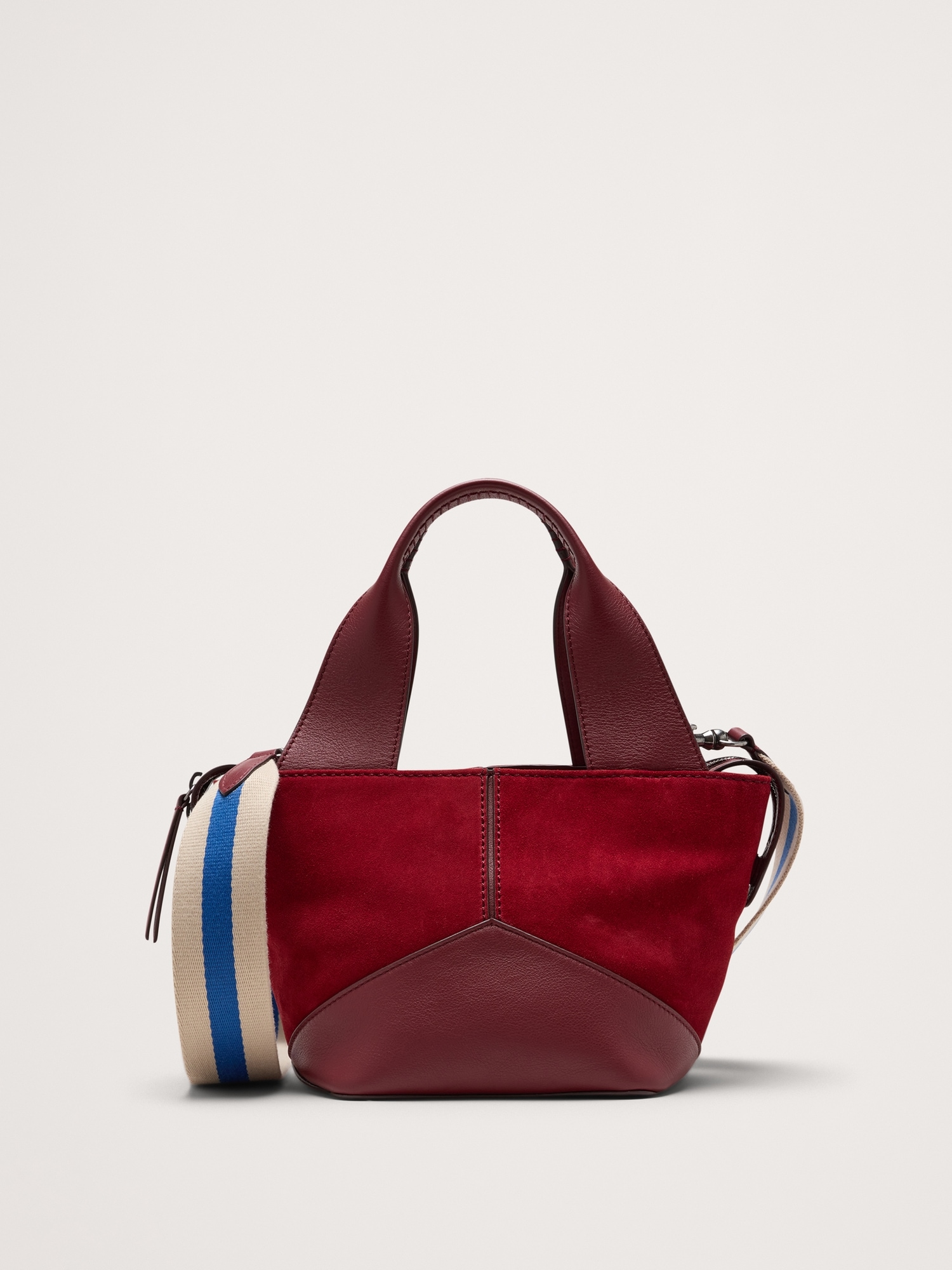 Leather & Suede Mini Zip Tote - Dark Cherry Red