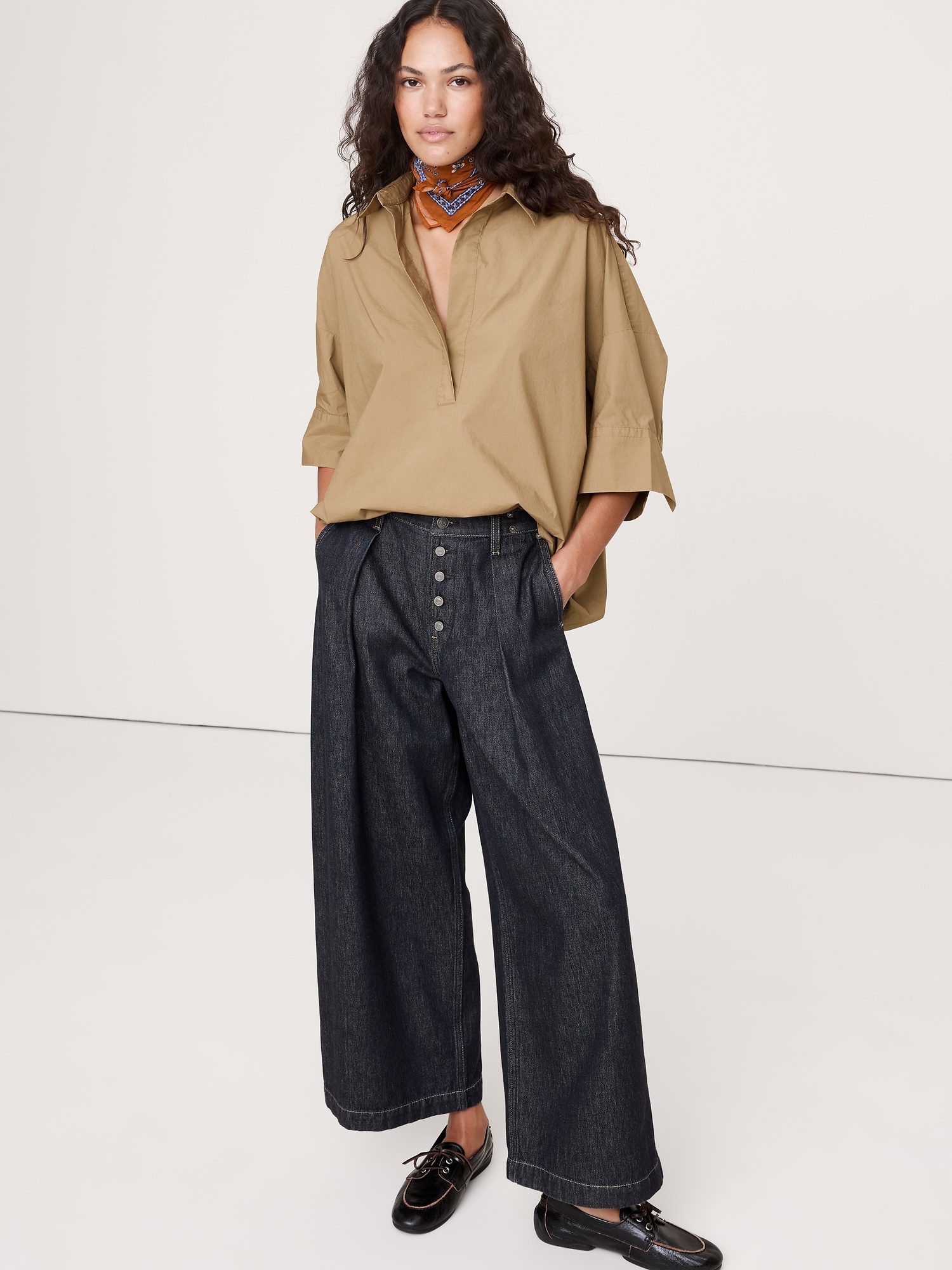 Oversized Popover Top - Whiskey Brown