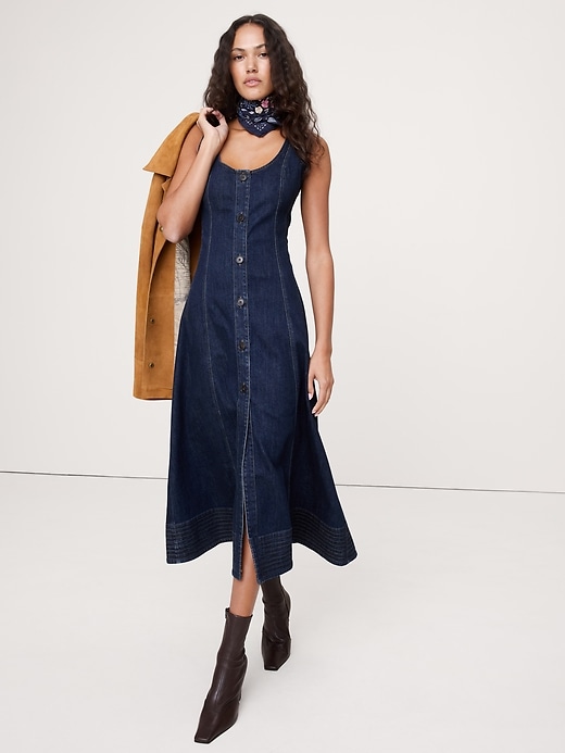 Denim Scoop-Neck Midi Dress
