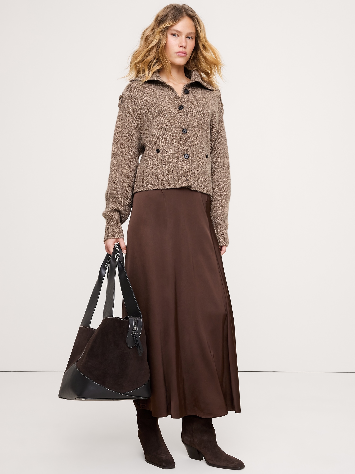Marled Cashmere-Merino Blend Epaulet Cardigan