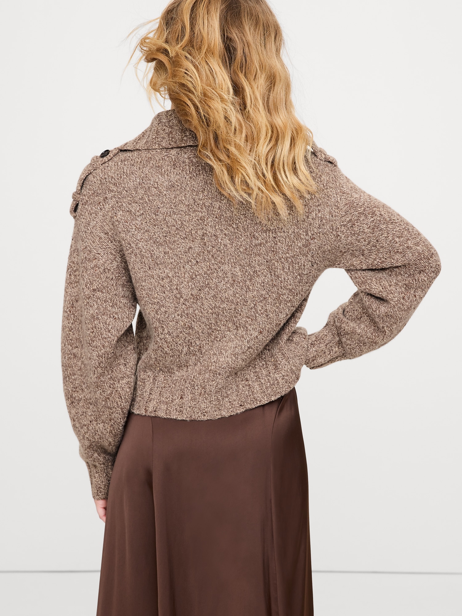 Image number 2 showing, Marled Cashmere-Merino Blend Epaulet Cardigan