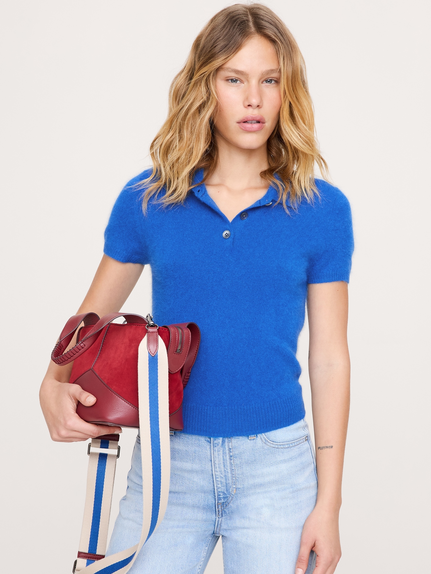 Lightweight Brushed Cashmere Sweater Polo Shirt