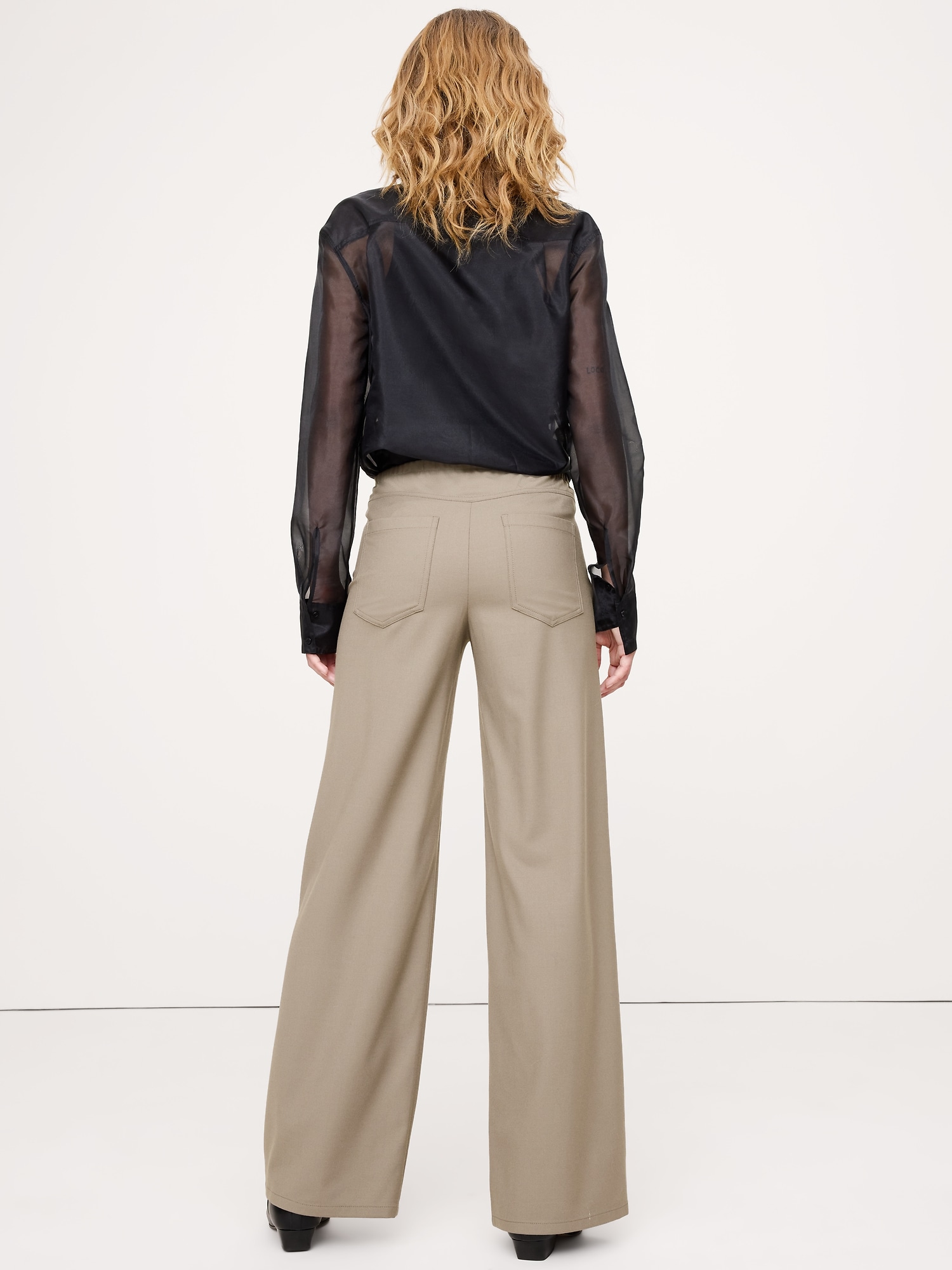 Image number 3 showing, Mid-Rise Wide-Leg Flannel Drawstring Pant