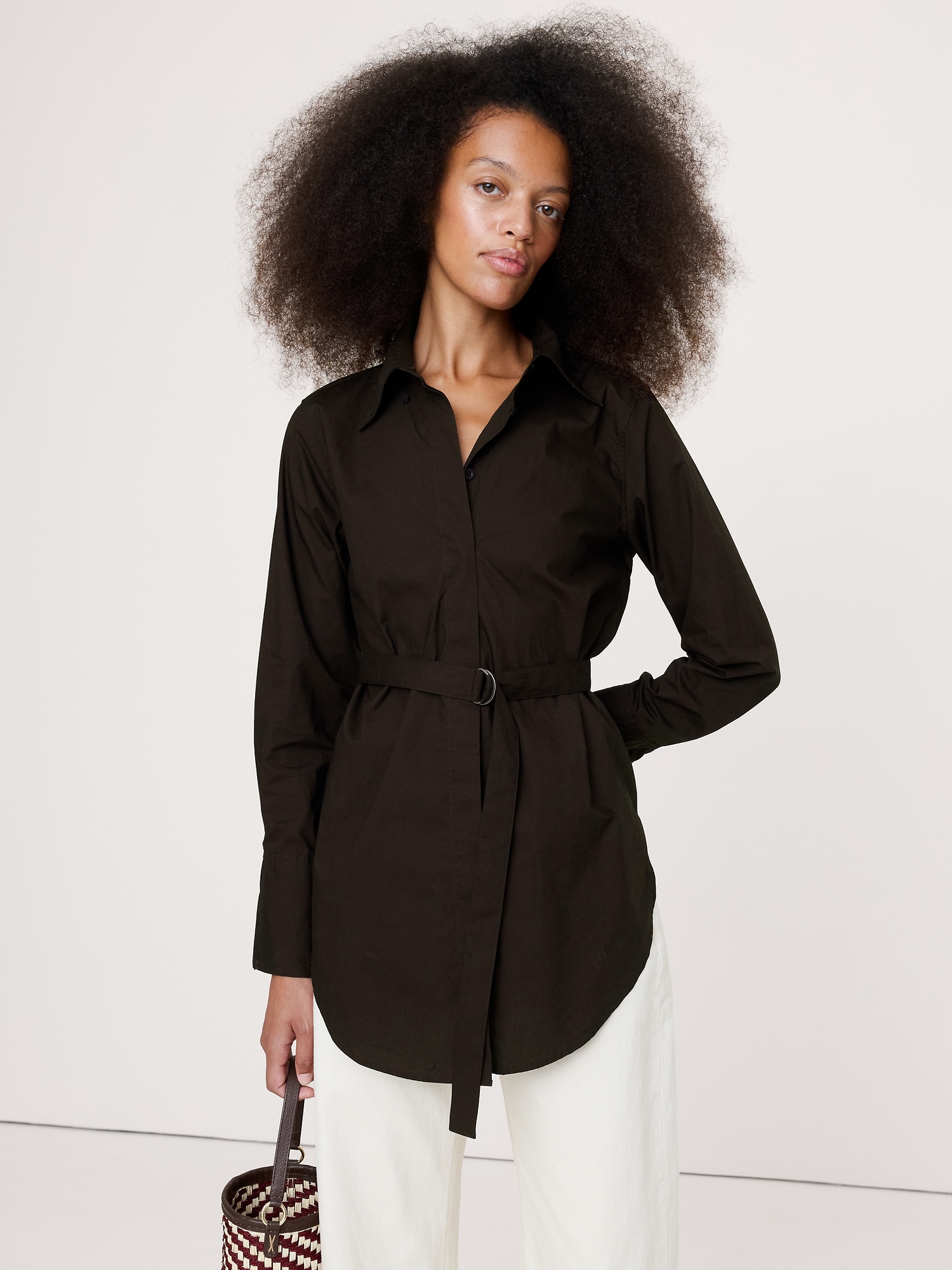 Image number 1 showing, Cotton Poplin Belted Tunic Shirt