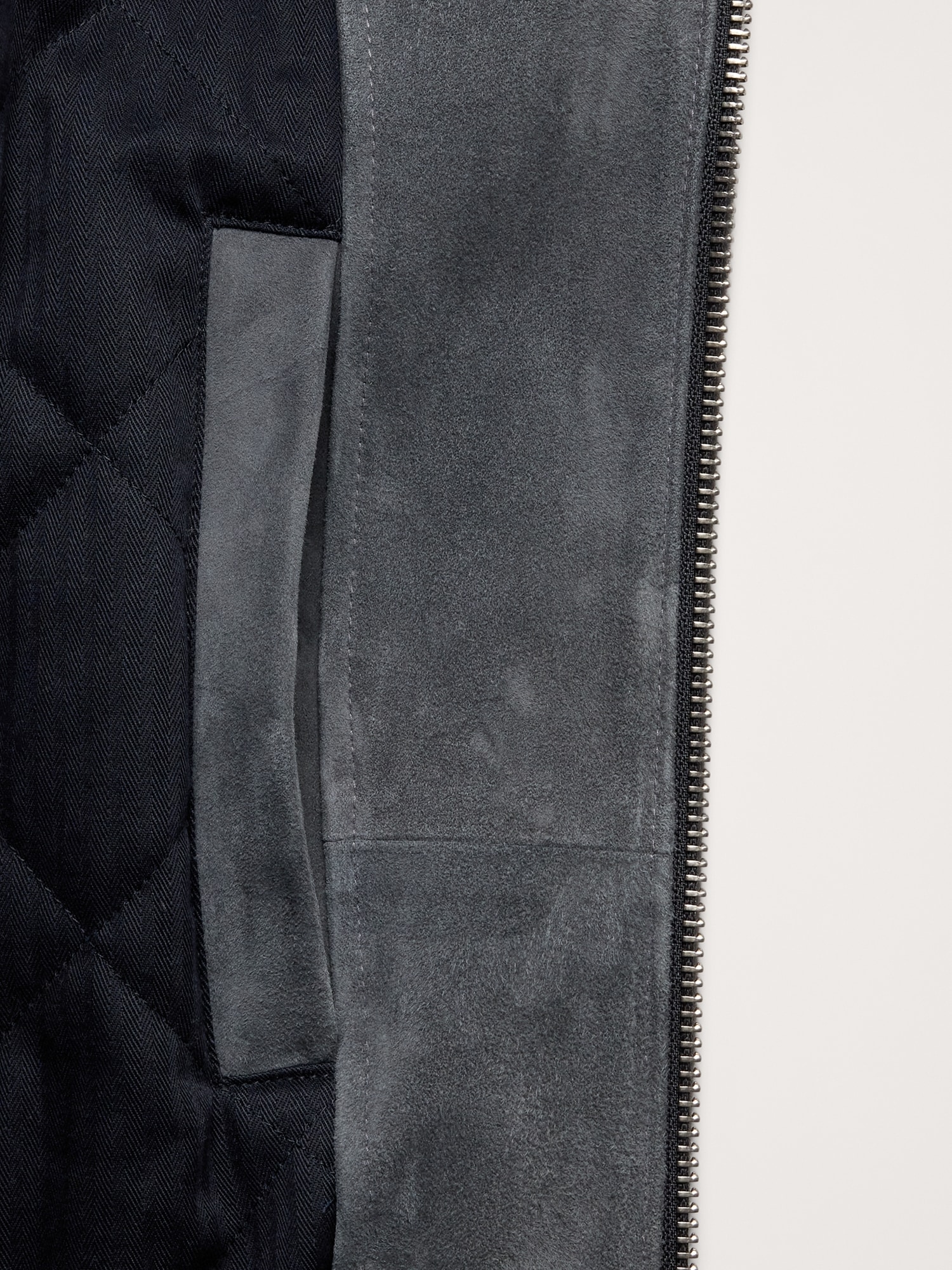 Suede Bomber Jacket with Quilted Lining