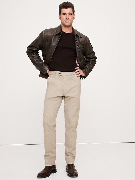 Herringbone Cotton-Linen Slim Suit Pant