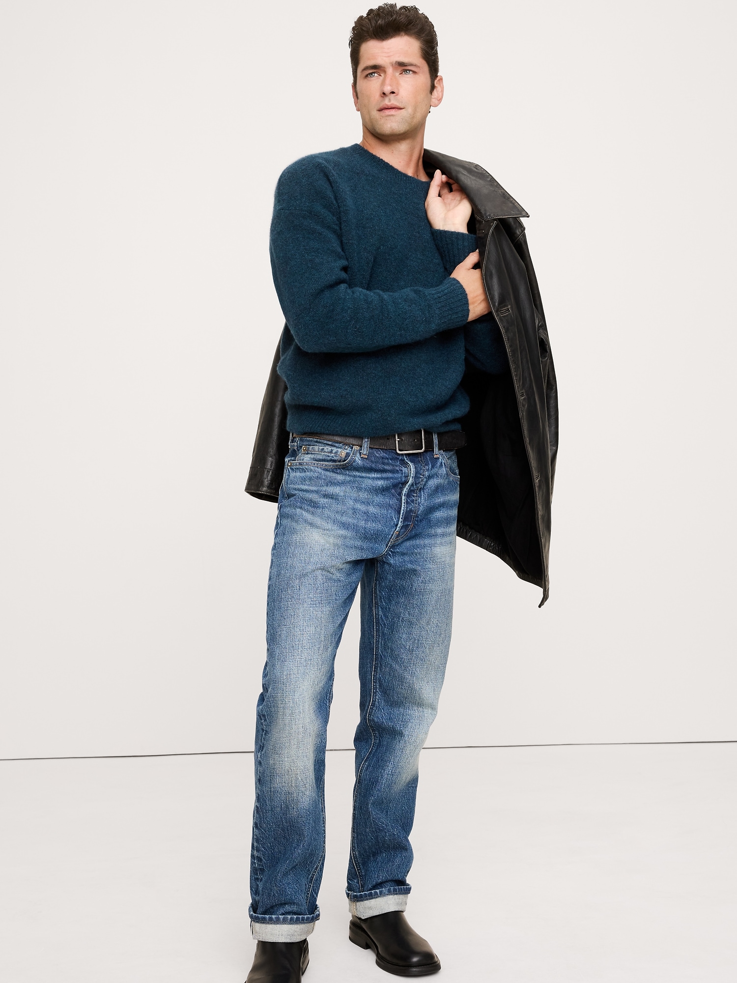 Fuzzy Crew-Neck Sweater - Teal Shadow