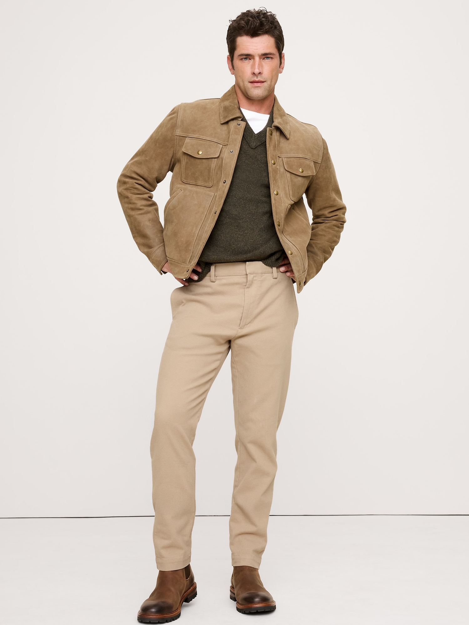 Slim Brushed Traveler Chino - Khaki Beige