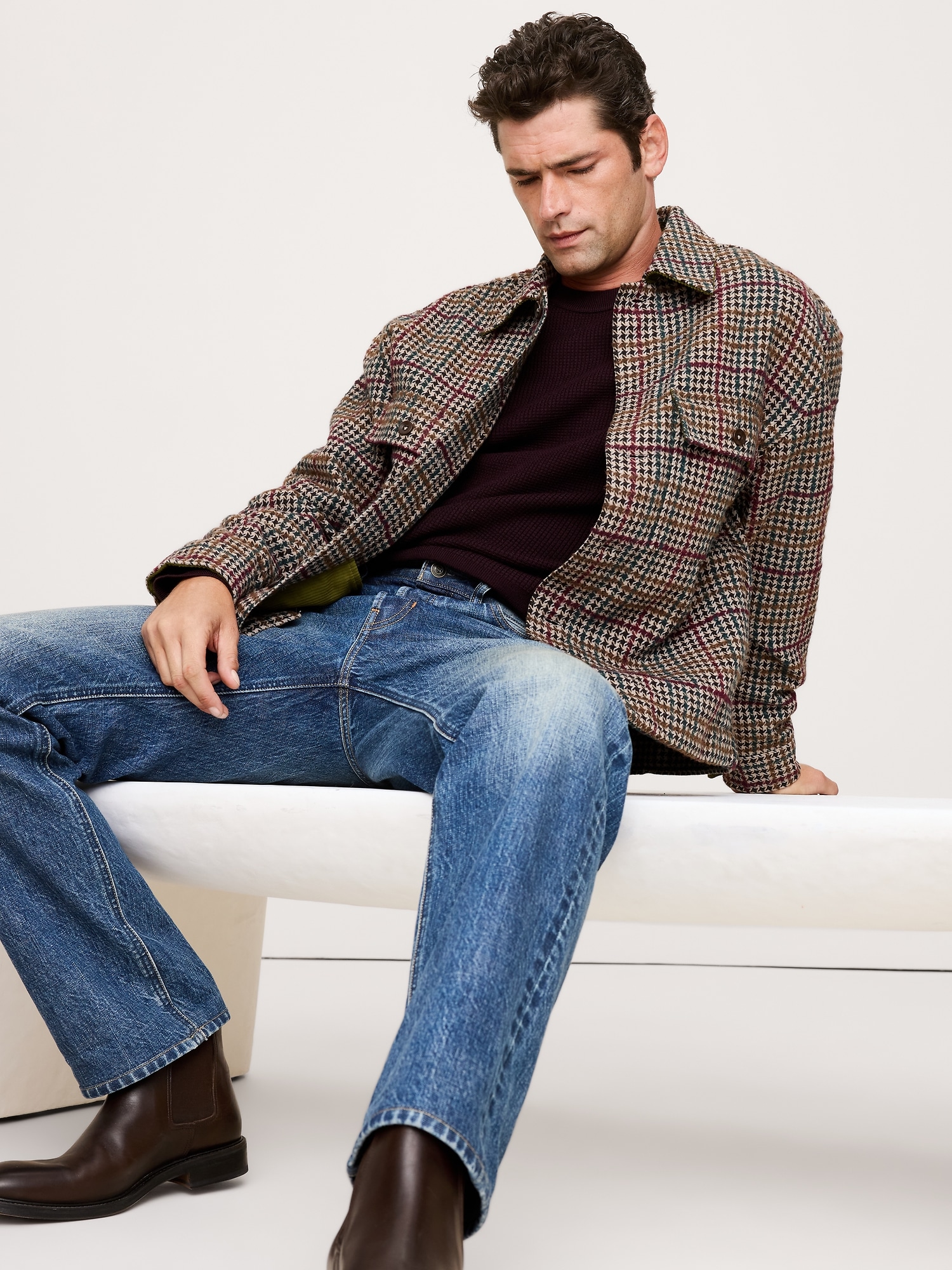Relaxed-Fit Heavy Overshirt with Wool - Multi Houndstooth